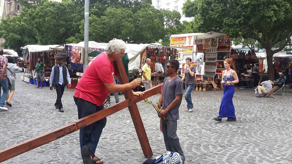 Standing in Green Market Square in Cape Town sharing the Gospel